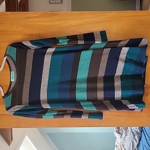 Blue, Turquoise, Grey Striped Flowy Dress